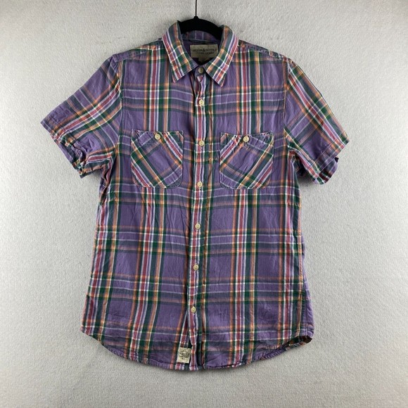 Denim & Supply Ralph Lauren Button Up Womens S Small Purple Plaid Short Sleeve - Picture 1 of 15